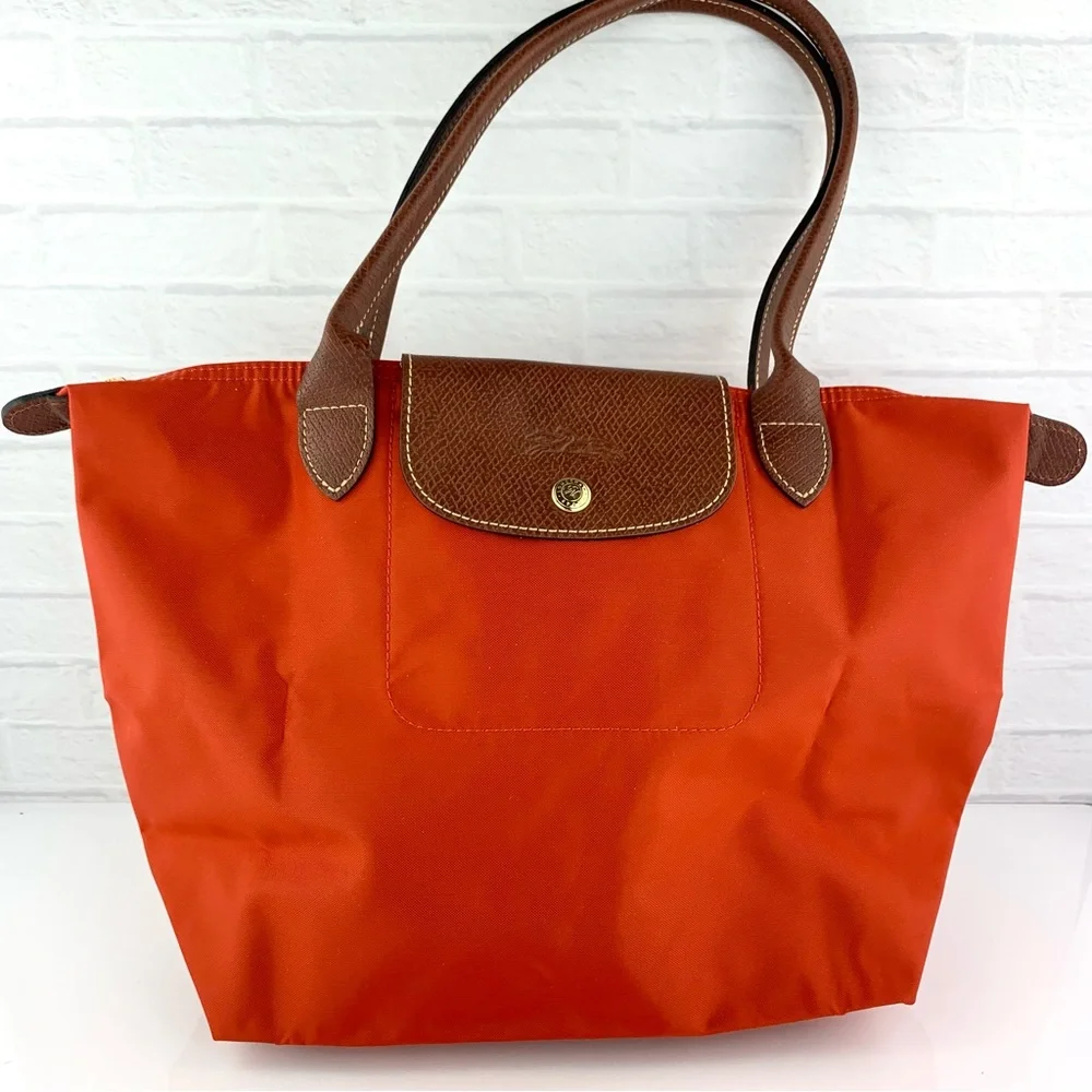 Longchamp Orange Nylon & Brown Leather Tote - Picture 1 of 16